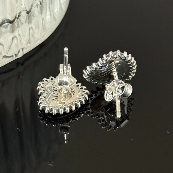 Albania Flag Earrings Heart bling S925 Sterling Silver Handmade Ear Stud - Picture 3 of 6